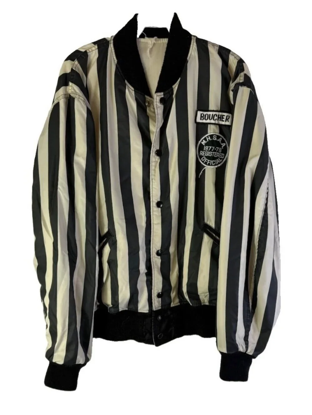 70s Streetwear MHSSA Boucher Striped Button Bomber Jacket